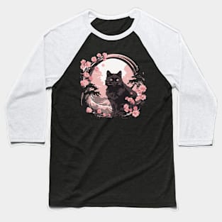 Black cat kanagawa wave Baseball T-Shirt